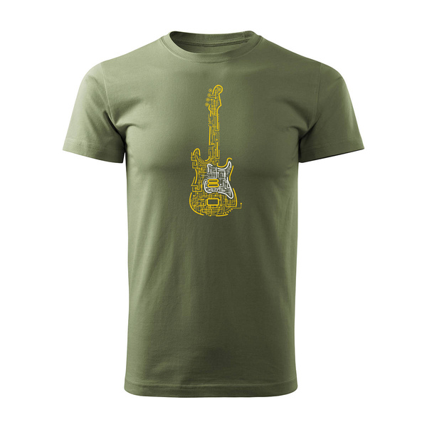 Wyprzedaż - koszulka rock z gitarą elektryczną gitara rockowa dla gitarzysty męska khaki REGULAR