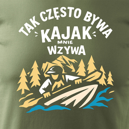 Koszulka z kajakiem kajakami dla kajakarza kajaki spływ kajakowy kajak męska khaki REGULAR