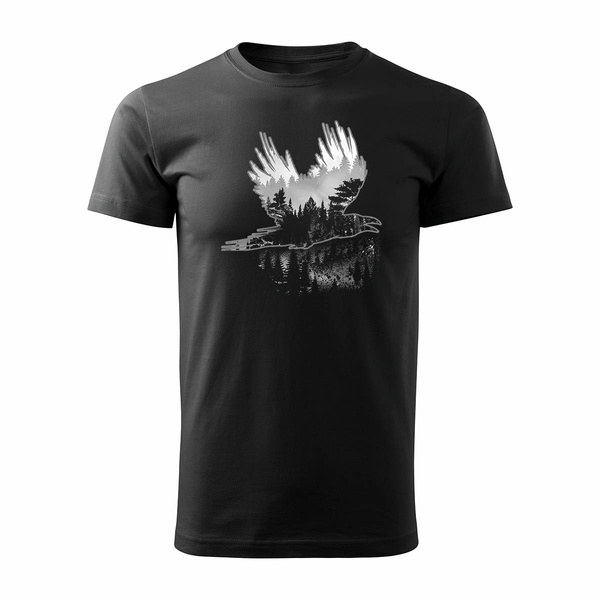Koszulka outdoor z krukiem kruk las góry męska czarna REGULAR