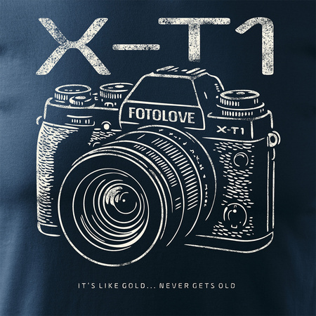 Koszulka dla fotografa z aparatem fotograficznym Fujifilm X-T1 męska granatowa REGULAR