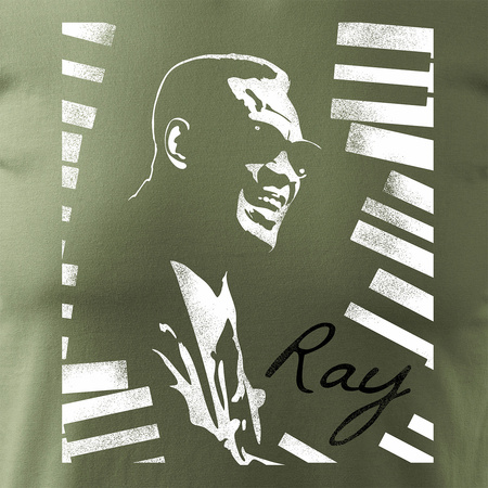 Koszulka z blues bluesowa jazz jazzowa Ray Charles męska khaki REGULAR