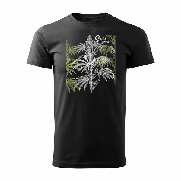 Koszulka cbd thc marihuana trawa z trawą marihuaną męska czarna REGULAR