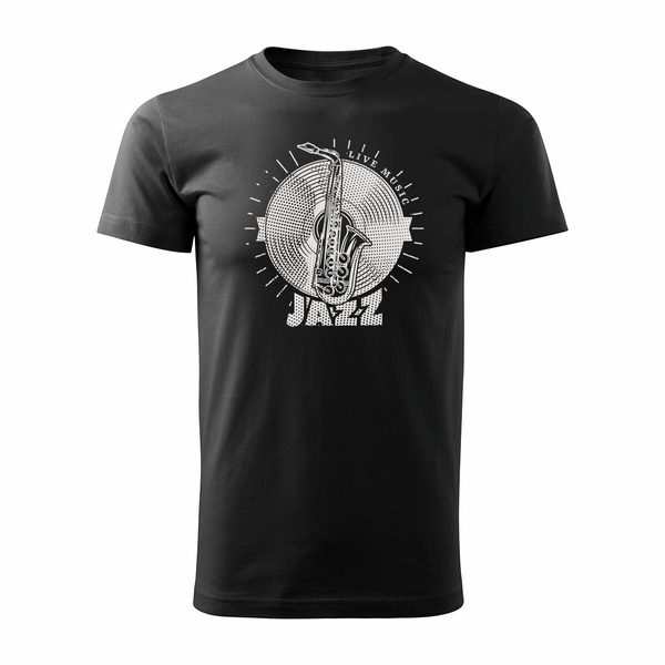 Koszulka z saksofonem jazz dla muzyka saksofonisty męska czarna REGULAR