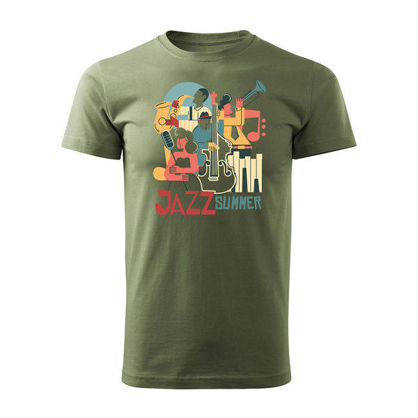 Koszulka dla muzyka jazz afrobeat smooth jazzowa męska khaki REGULAR