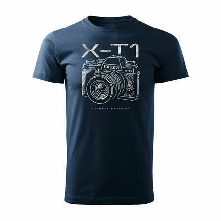 Koszulka dla fotografa z aparatem fotograficznym Fujifilm X-T1 męska granatowa REGULAR