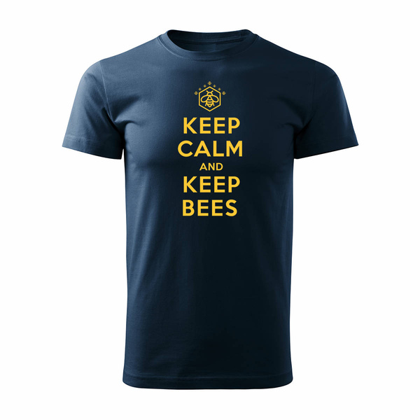 Koszulka pszczoła dla pszczelarza keep calm and keep bees z pszczołą pszczoła męska granatowa REGULAR