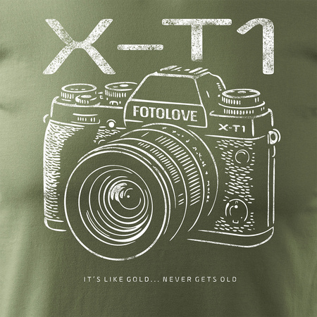 Koszulka dla fotografa z aparatem fotograficznym Fujifilm X-T1 męska khaki REGULAR