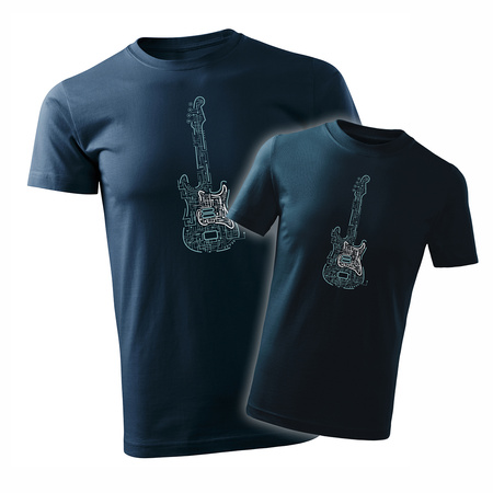 Koszulka zestaw dla taty i syna rock z gitarą elektryczną gitara rockowa dla gitarzysty gitarzystów granatowy