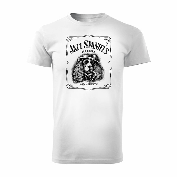 Koszulka męska spaniel ze spanielem z psem tshirt jazz whiskey prezent męska biała