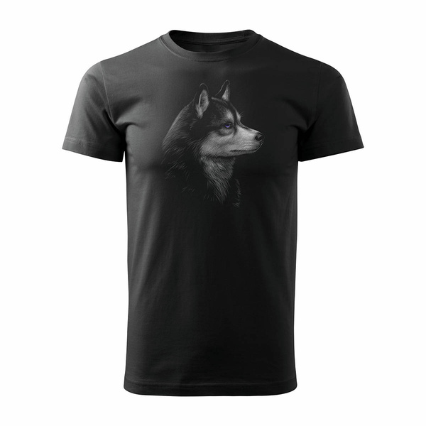 Koszulka z psem Siberian Husky męska czarna