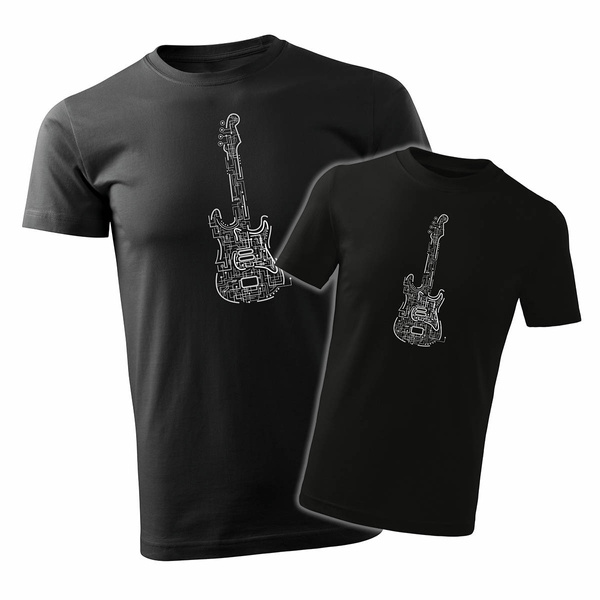Koszulka zestaw dla taty i syna rock z gitarą elektryczną gitara dla gitarzysty gitarzystów rockowa czarny