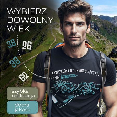 Koszulka personalizowana z wyborem wieku na 40 urodziny urodzinowa z górami w góry z Tatrami Tatry męska granatowa REGULAR