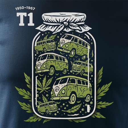 Koszulka z samochodem VW T1 transporter ogórek męska granatowa REGULAR