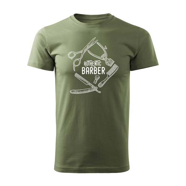 Koszulka dla fryzjera barbera barber fryzjer fryzjerska barberska męska khaki REGULAR