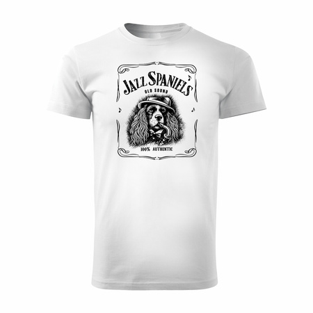 Koszulka męska spaniel ze spanielem z psem tshirt jazz whiskey prezent męska biała