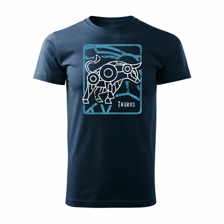 Wyprzedaż - koszulka z bykiem znak zodiaku byk męska granatowa REGULAR