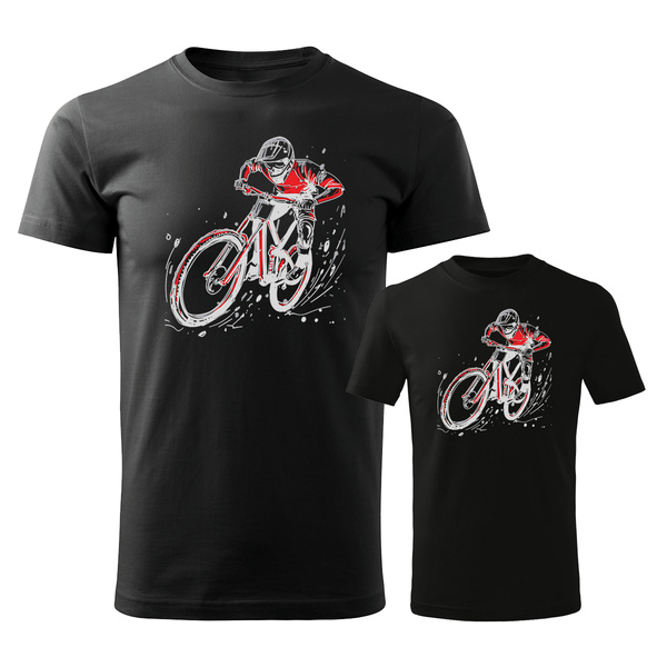 Koszulka zestaw dla taty i syna z rowerem rowerami MTB czarny