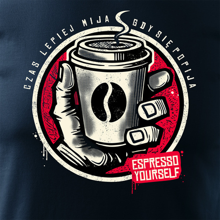 Koszulka kawa espresso cappuccino caffe latte dla baristy z kawą barista na urodziny męska granatowa REGULAR