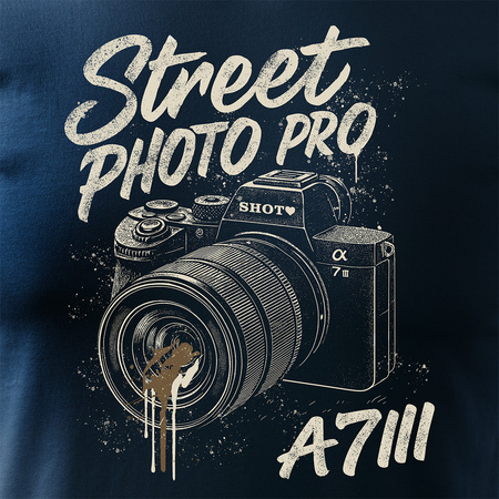 Koszulka dla fotografa z aparatem fotograficznym Sony A7 III męska granatowa REGULAR