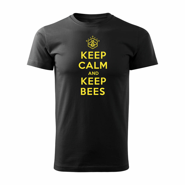 Koszulka pszczoła dla pszczelarza keep calm and keep bees z pszczołą pszczoła męska czarna REGULAR