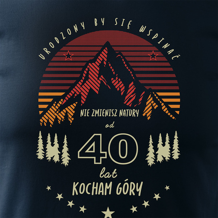 Koszulka personalizowana z wyborem wieku na 40 urodziny urodzinowa z górami w góry z Tatrami Tatry męska granatowa REGULAR