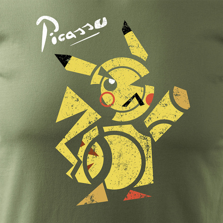 Koszulka picasso prezent dla artysty malarza grafika pikachu męska khaki REGULAR