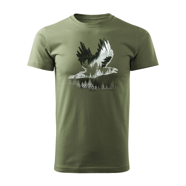 Koszulka outdoor z krukiem kruk las góry męska khaki REGULAR