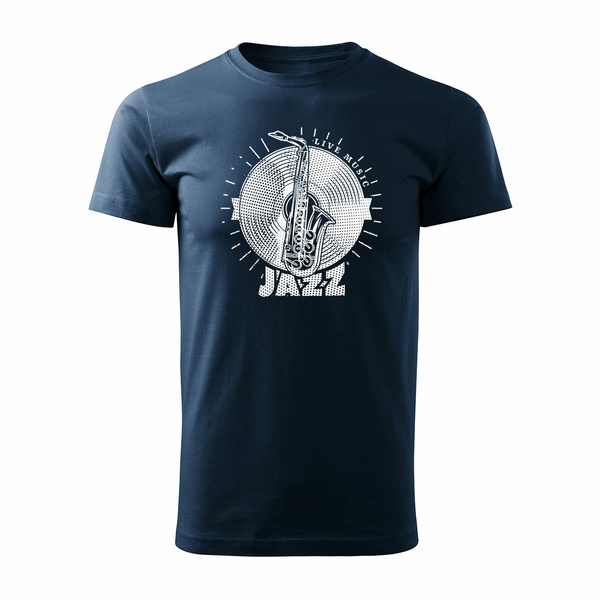 Koszulka z saksofonem jazz dla muzyka saksofonisty męska granatowa REGULAR