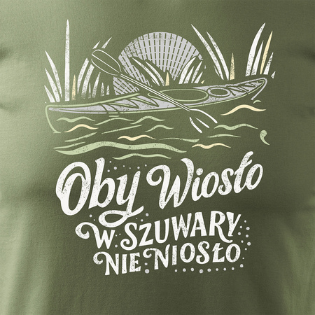 Wyprzedaż - koszulka z kajakiem kajakami dla kajakarza kajaki spływ kajakowy kajak męska khaki REGULAR