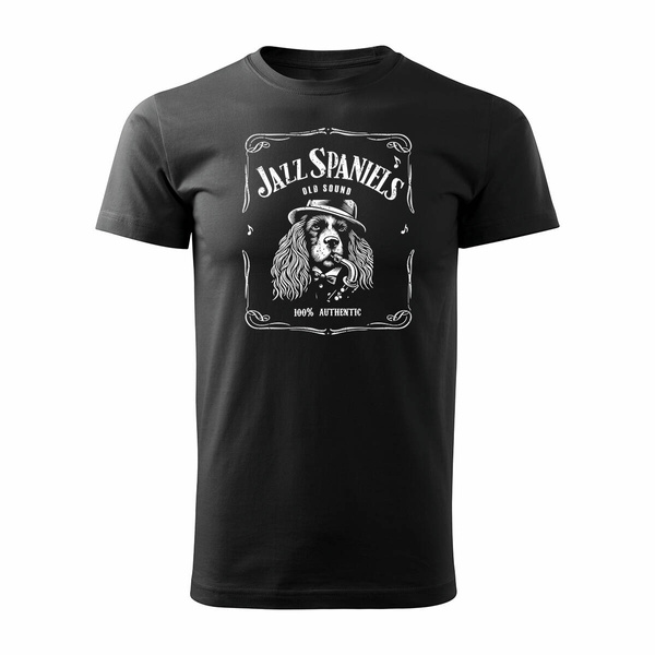 Koszulka męska spaniel ze spanielem z psem tshirt jazz whiskey prezent męska czarna