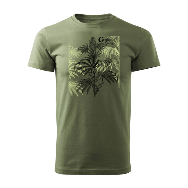Koszulka cbd thc marihuana trawa z trawą marihuaną męska khaki REGULAR