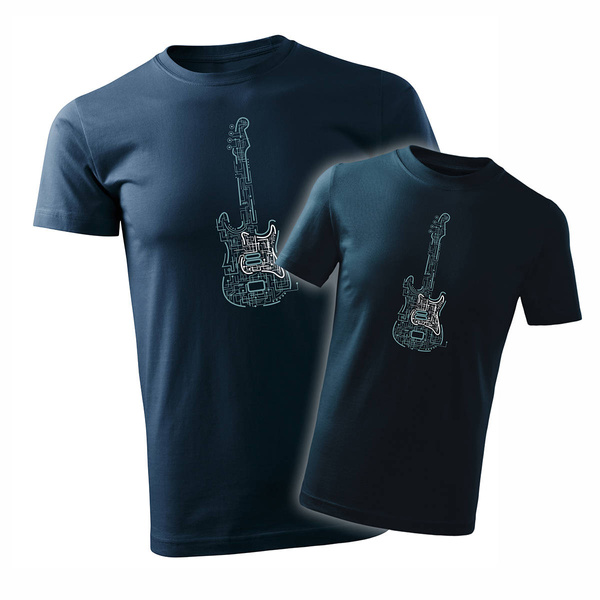 Koszulka zestaw dla taty i syna rock z gitarą elektryczną gitara rockowa dla gitarzysty gitarzystów granatowy