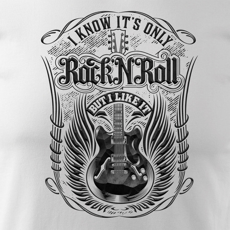 Koszulka rock z gitarą elektryczną gitara rockowa dla gitarzysty z gitarzystą męska biała REGULAR