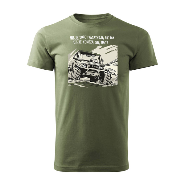 Wyprzedaż - koszulka rajdowa z jeepem jeep offroad off road off-road 4x4 męska khaki REGULAR