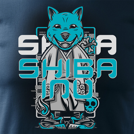Koszulka z psem Shiba Inu męska granatowa REGULAR
