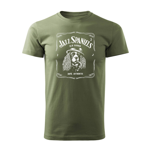 Koszulka męska spaniel ze spanielem z psem tshirt jazz whiskey prezent męska khaki