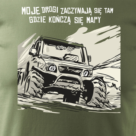 Wyprzedaż - koszulka rajdowa z jeepem jeep offroad off road off-road 4x4 męska khaki REGULAR