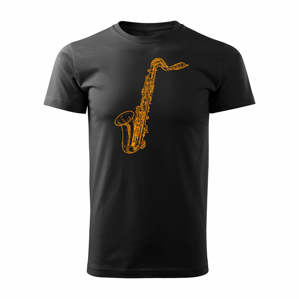 Koszulka z saksofonem jazz dla muzyka saksofonisty męska czarna REGULAR
