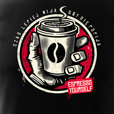 Wyprzedaż - koszulka kawa espresso cappuccino caffe latte dla baristy z kawą barista na urodziny męska czarna REGULAR