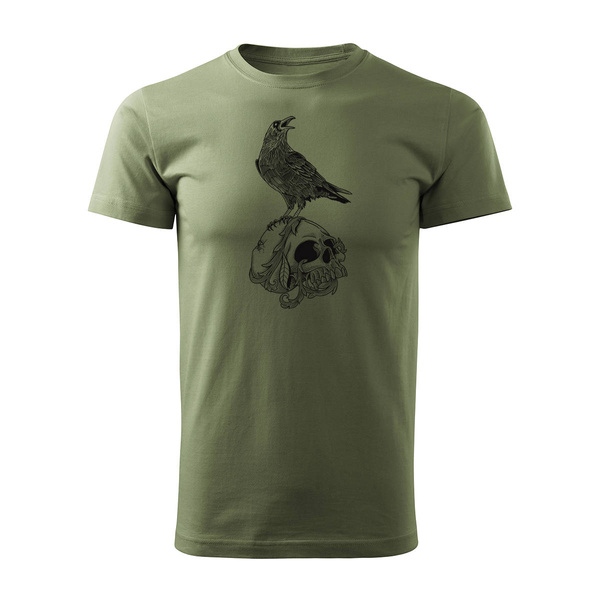 Koszulka z krukiem kruk z czaszką czaszka męska khaki REGULAR
