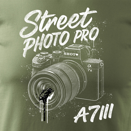 Koszulka dla fotografa z aparatem fotograficznym Sony A7 III męska khaki REGULAR