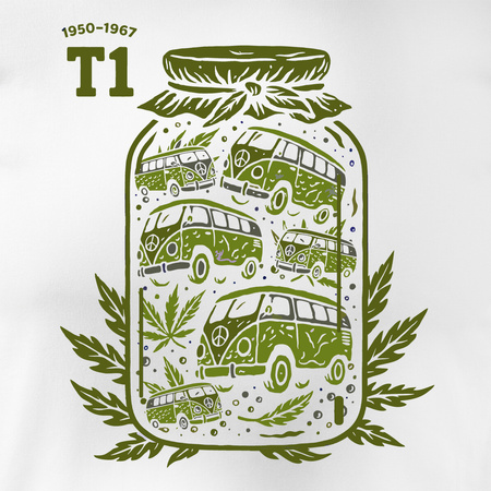 Koszulka z samochodem VW T1 transporter ogórek męska biała REGULAR