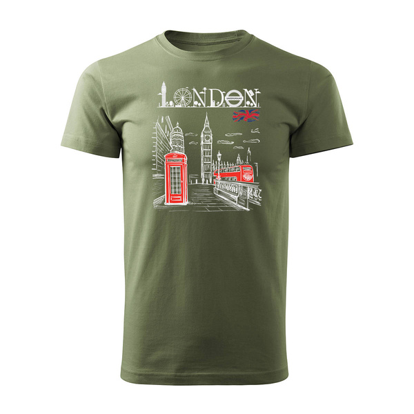 Koszulka GB Londyn dla anglisty nauczyciela angielskiego męska khaki REGULAR