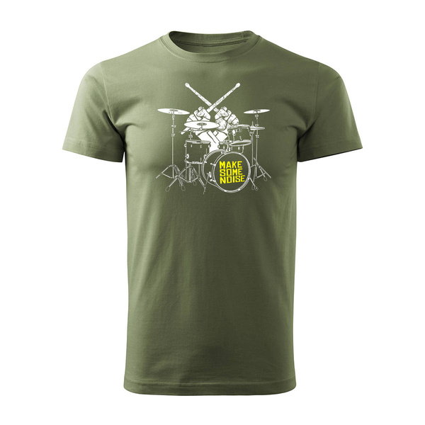 Koszulka rock dla perkusisty z perkusją perkusja męska khaki REGULAR