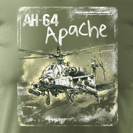Wyprzedaż - koszulka męska wojskowa z helikopterem Apache AH-64 idealny prezent dla fana lotnictwa męska khaki REGULAR