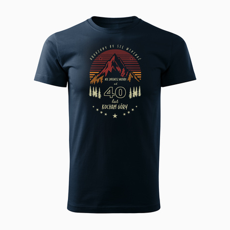 Koszulka personalizowana z wyborem wieku na 40 urodziny urodzinowa z górami w góry z Tatrami Tatry męska granatowa REGULAR