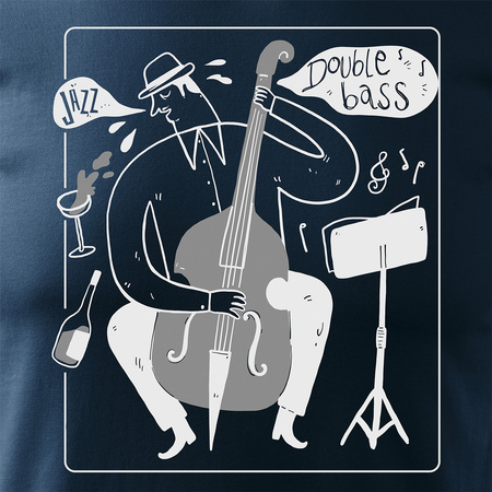 Wyprzedaż - koszulka jazz kontrabas dla muzyka jazzman muzyk męska granatowa REGULAR