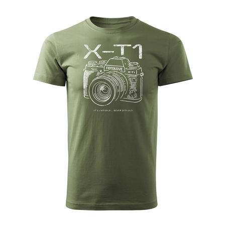 Koszulka dla fotografa z aparatem fotograficznym Fujifilm X-T1 męska khaki REGULAR
