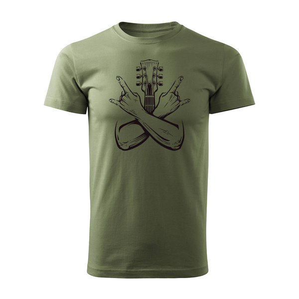 Koszulka rock z gitarą elektryczną gitara rockowa dla gitarzysty khaki REGULAR
