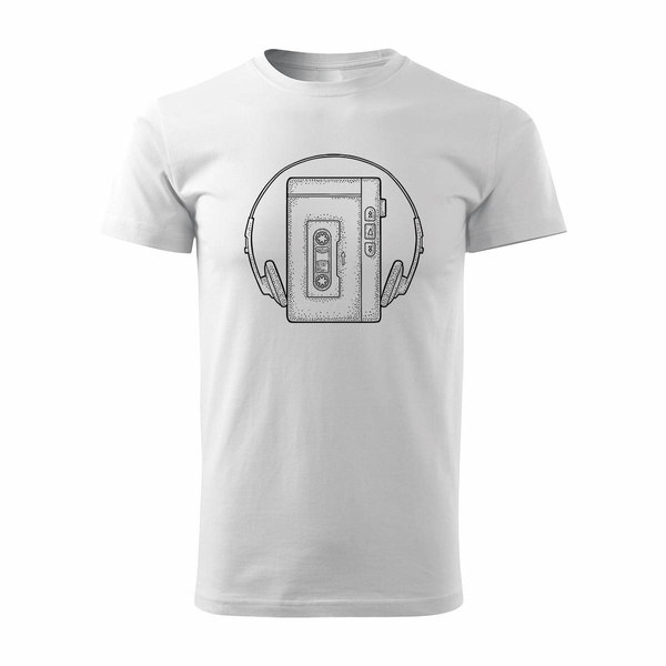 Koszulka walkman z walkmanem kaseta dla DJ męska biała REGULAR